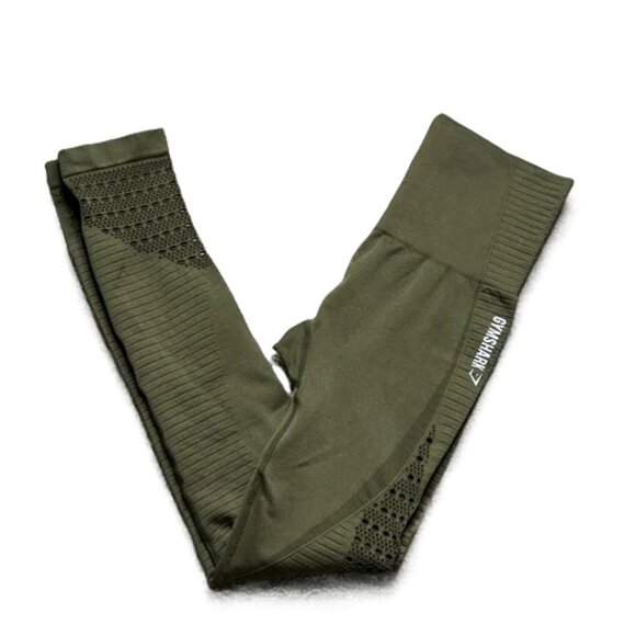 NWOT Lg Gymshark Energy Textured Olive Green Leggings - Picture 1 of 7